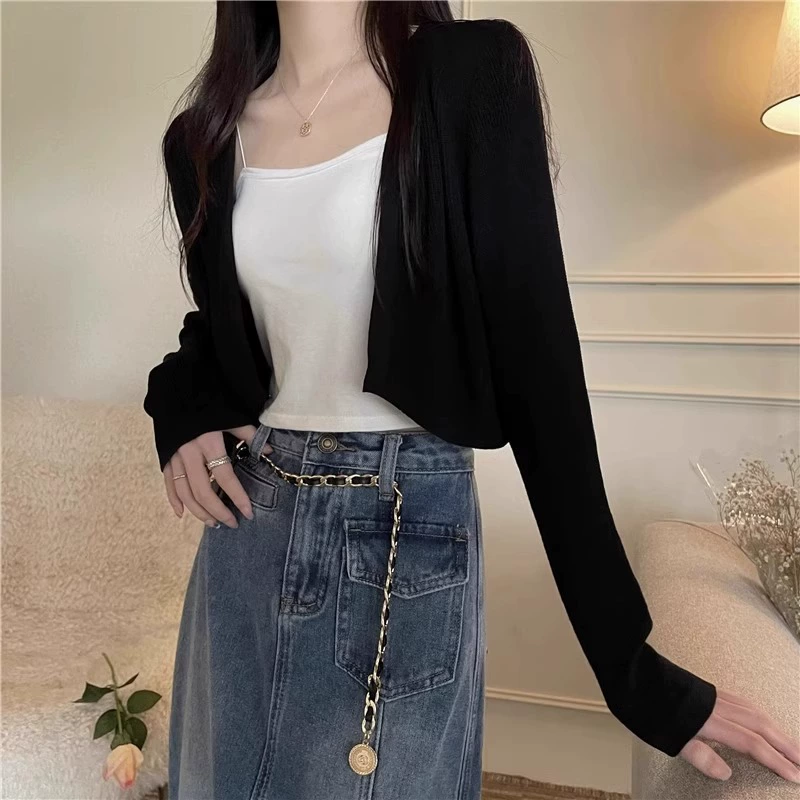 White knitted cardigan, autumn cloak, short jacket, 2024 years, lifting effect