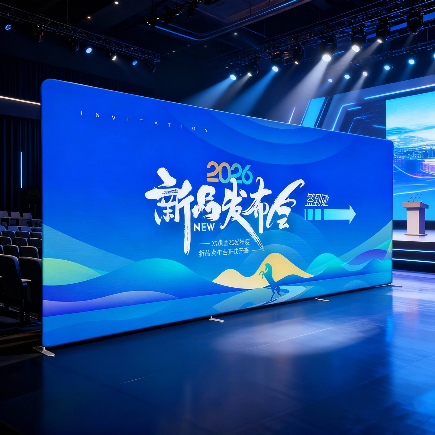 Shanghai Show de cortina rápida curva elástica personalizada Exposición de malla de exhibición rápida reunión anual firmada a los fabricantes de pared de fondo suministro directo rápido