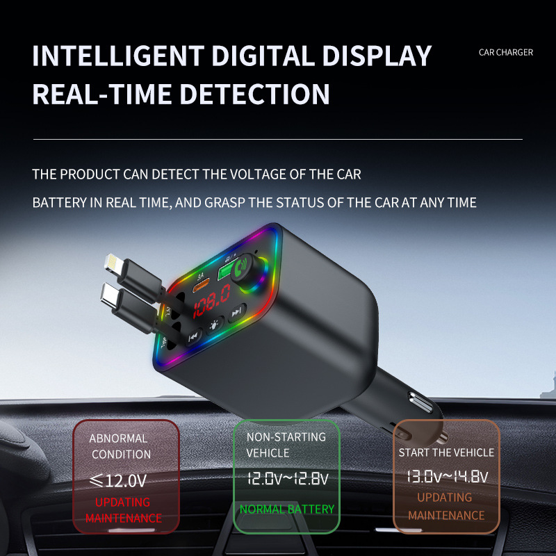 Y4 Factory Wholesale Car Mp3 Bluetooth Fm Transmitter Private Model Fast Charging Car Charger Cross-Border New Product
