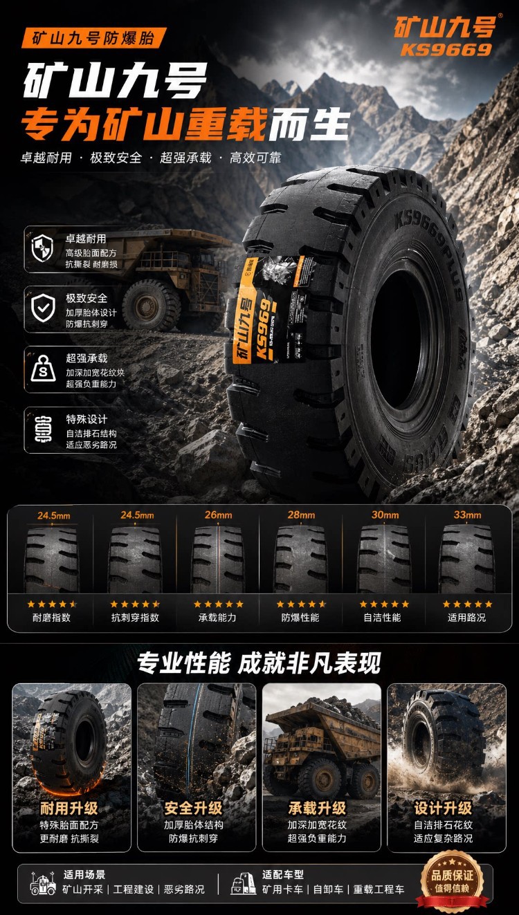 1200R20 Mine No.9 Explosion-Proof Tire for Iron Knight Hundred-Ton King Dump Truck and Dumper Truck, All-Steel Thickened Heavy-Duty Tire
