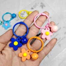 网红日系钥匙圈泫雅风小花钥匙扣女简约铃铛挂件饰品可爱钥匙链女