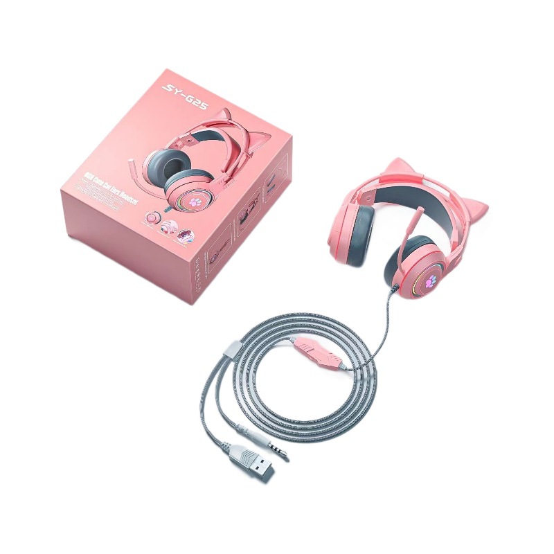 SY-G25 e-sports CAT ear headset Wired luminoso heavy Bass Wire control auriculares con micrófono de computadora al por mayor
