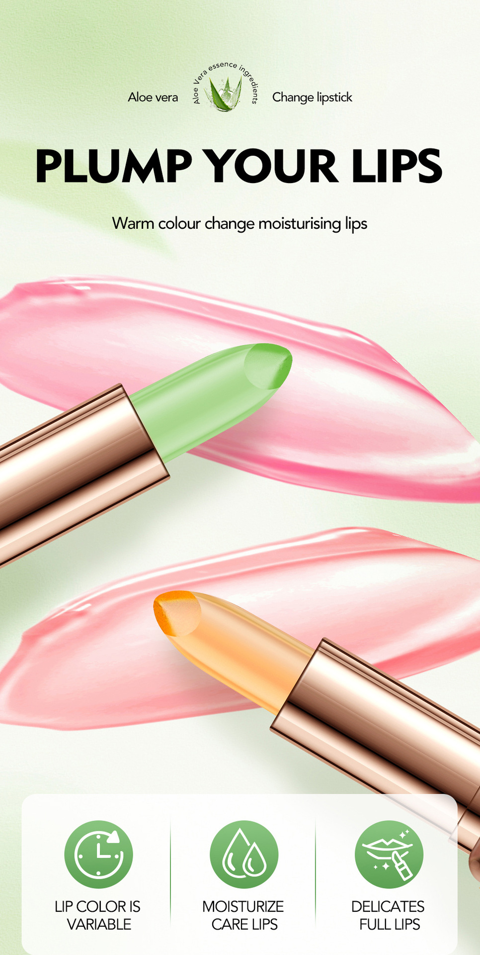 warm lipstick Cross-border NOS Aloe Vera temperature-changing Lipstick Lipstick does not stick to the cup and provides long-lasting moisturizing and nourishing lip lines Application Scenario