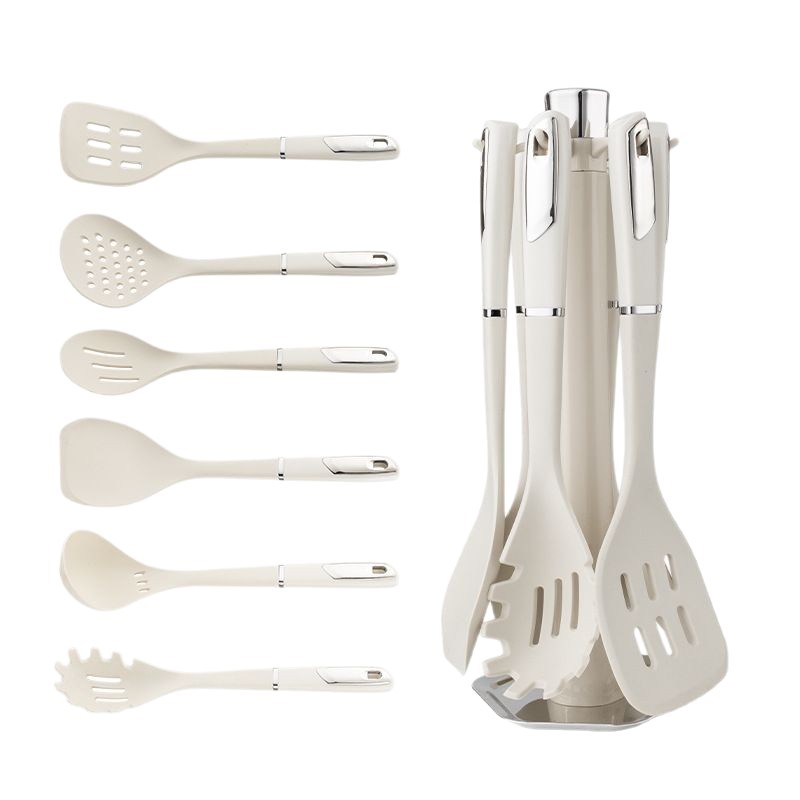 utensilios de cocina transfronterizos de silicona set de utensilios de cocina set de seis piezas con asiento de almacenamiento set de utensilios de cocina nueva moda 7 piezas