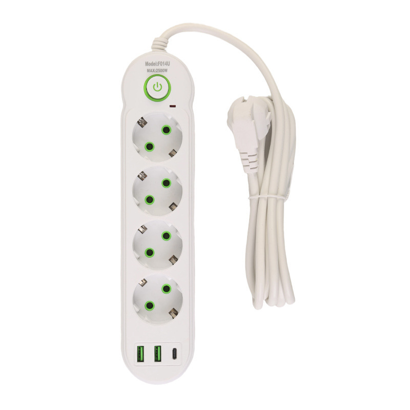 Estándar europeo Euro orificio negro Shell blanco 2 USB + 1 Interfaz tipo-c interruptor de caja de cartón de embalaje neutro