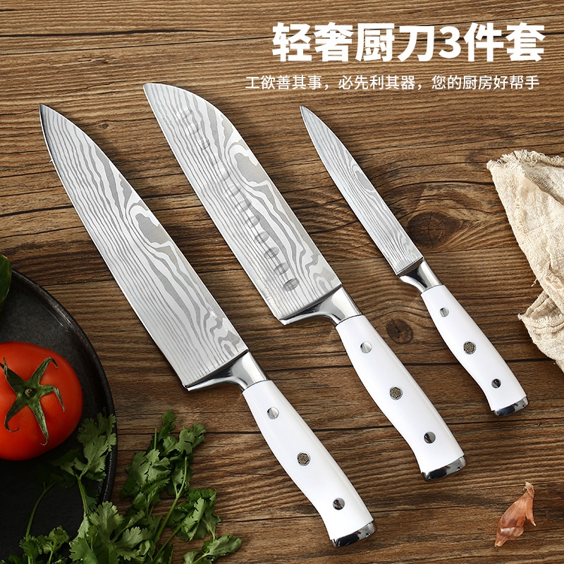 국경 간 대외 무역 다마스커스 패턴 요리사의 칼 높은 가치 손잡이 날카로운 칼 주방 칼 3 피스 세트 조합