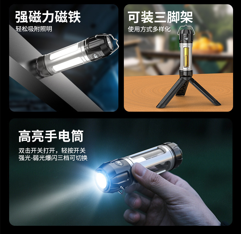 Cross-border new LED camping lantern, USB rechargeable, with stepless dimming, creating an ambient atmosphere for camping and tent use, a multi-functional handheld flashlight