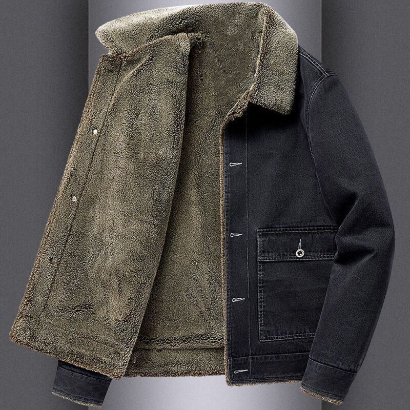 Men's Pilot Denim Jacket Winter Trendy Loose Plus-Size Casual Fleece Thick Warm Jacket