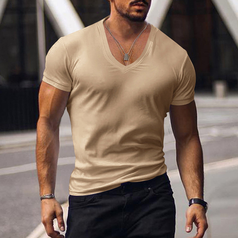 2024 Men's R cotton top summer V-neck solid color large casual T-shirt short sleeved new_voghion.com