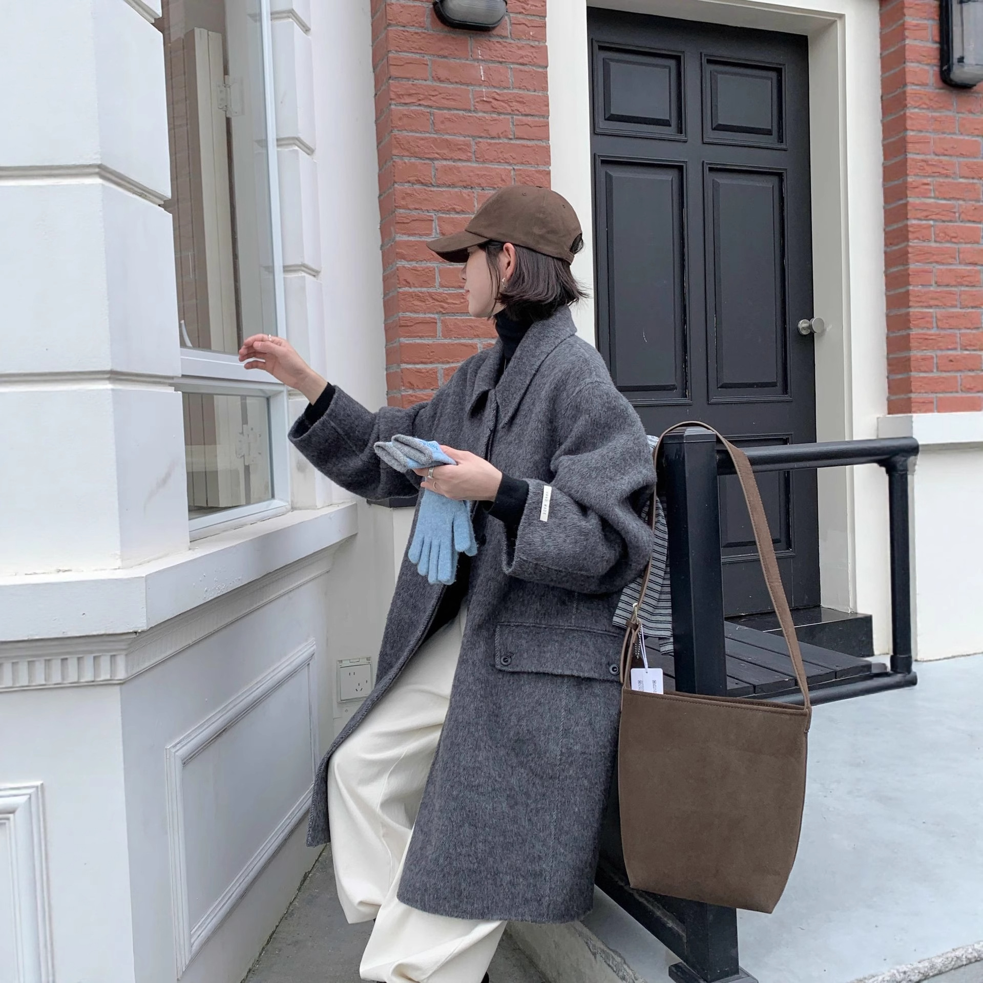 6182 Korean Style Doll Collar Small Cocoon-Shaped Casual Woolen Outwear for Women Long Curved Sleeves Double-Sided Woolen Outwear for Women