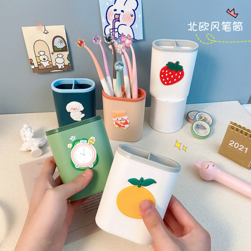 Student Cute Cartoon Pen Holder Desktop Learning Organizer Creative Makeup Brush Storage Box Printable LOGO