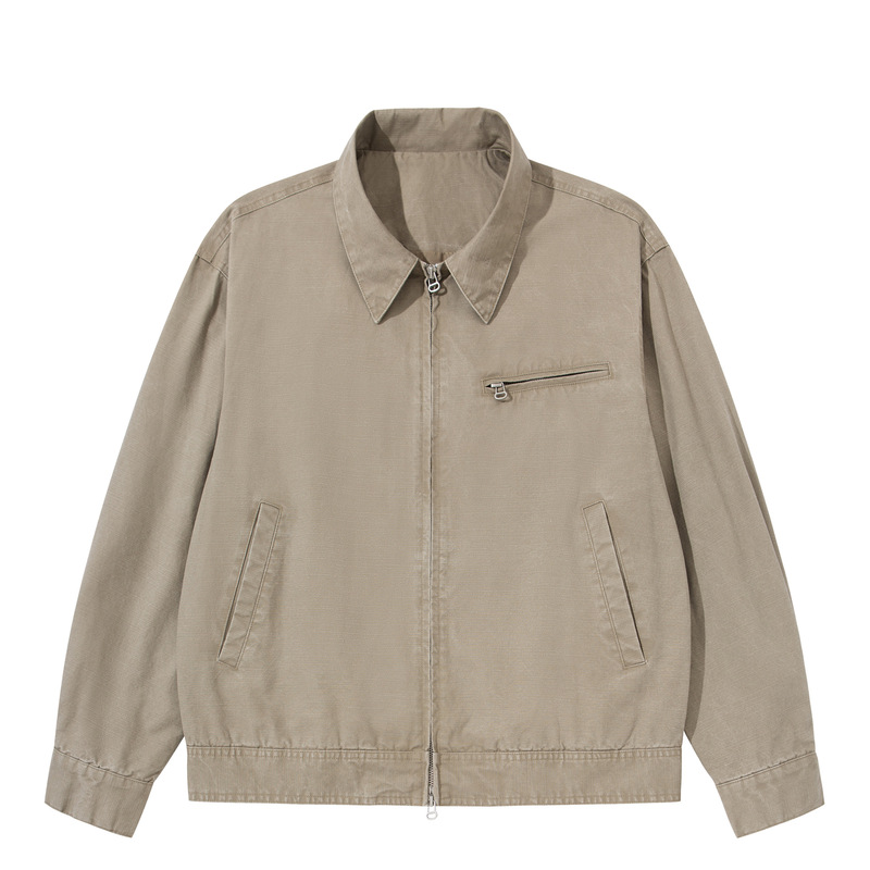 Japanese retro Amekaji washed distressed Harrington work jacket, unisex loose-fitting Detroit canvas coat Japanese retro Amekaji washed distressed Harrington work jacket, unisex loose-fitting Detroit canvas coat