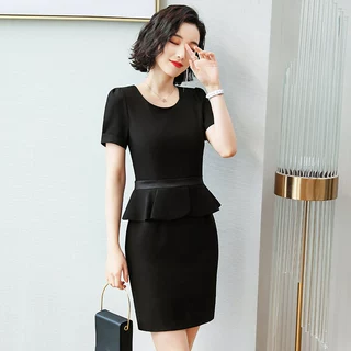 夏季短袖2023工作服花边连衣裙职业装珠宝酒店前台售楼部工装批发