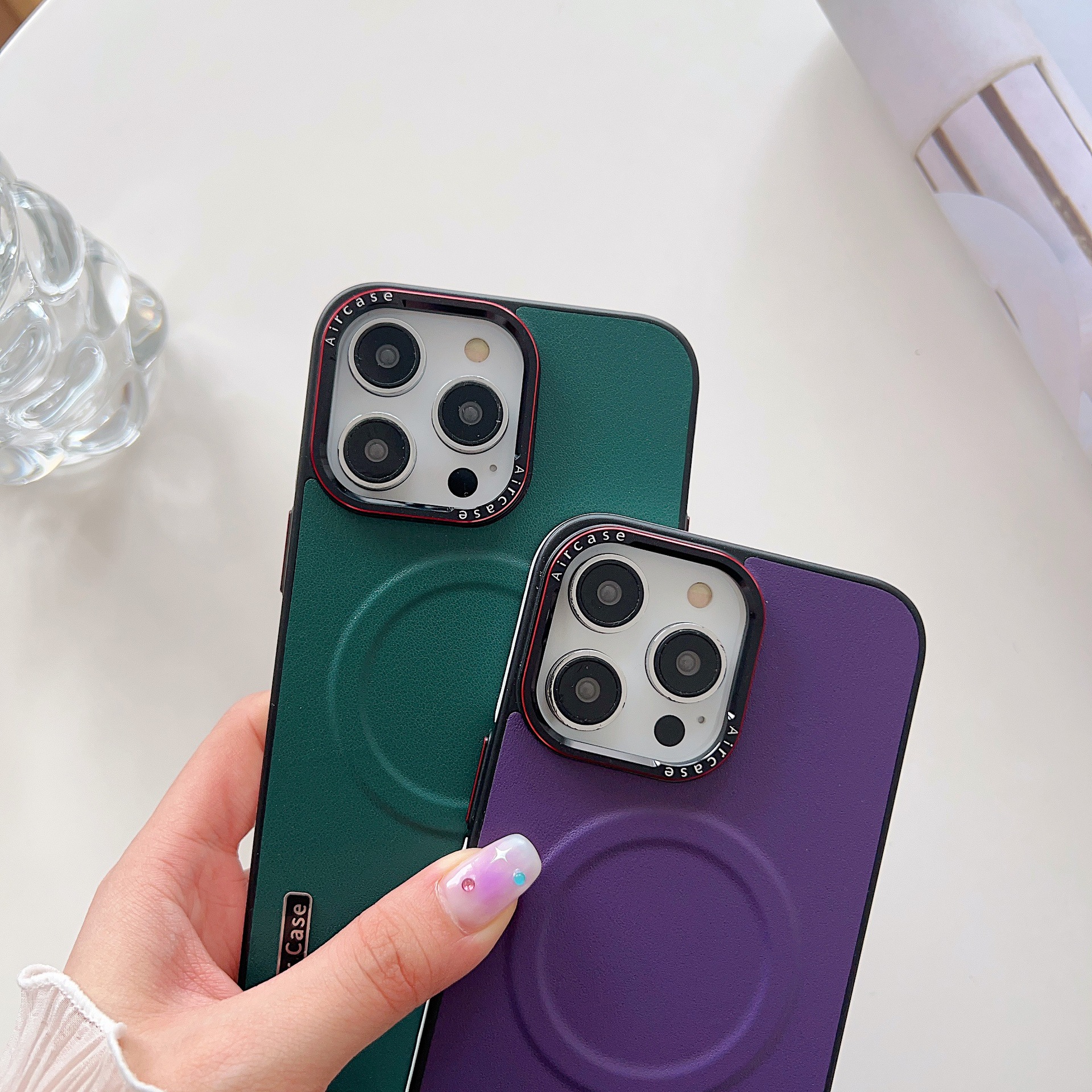 PC, Plain Leather Material PC Plain Leather Solid Color Hot Pressing Basic Simple Style Phone Cases Phone Accessories