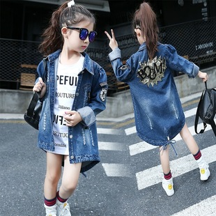 Girls Denim Jacket Spring 2021 New Korean Style Children's Mid-Length Windbreaker Autumn Girls Fashion Trendy Coat