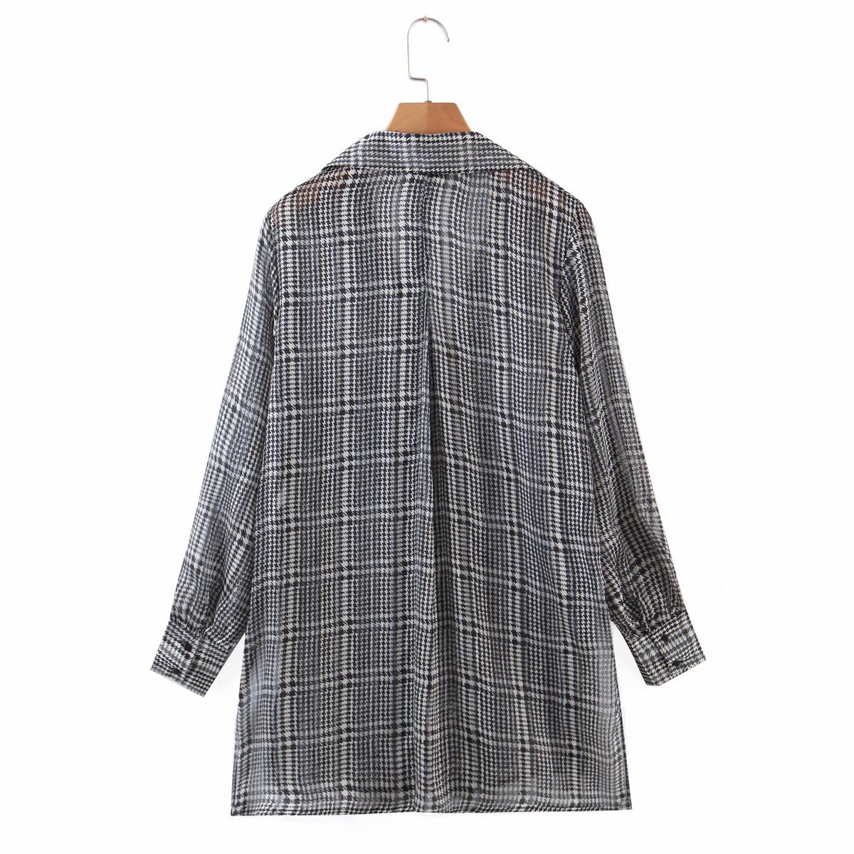 houndstooth long loose shirt jacket  NSAM39589