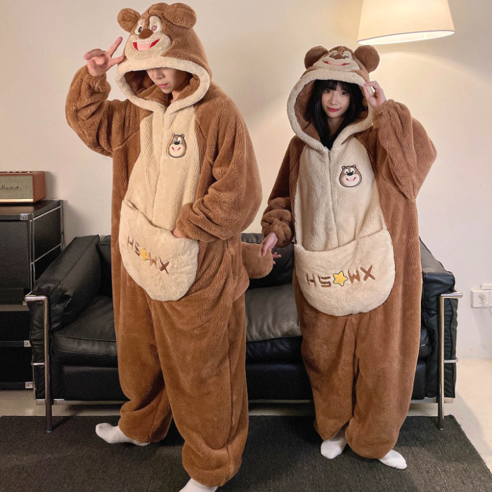 2025 nueva pareja unida hombre pijama de invierno peluche extraño lindo dibujos animados chica ropa de casa conjunto