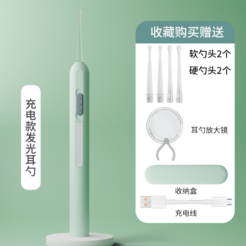 Pinzas de oreja emisoras de luz de acero inoxidable bebé oreja recogiendo artefacto cuchara de oreja emisora de luz traje herramienta de excavación de oreja para niños con luz