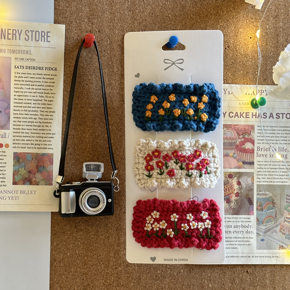 한국판 신상 레트로 수제 자수 꽃무늬 머리핀, 다용도 여성스러운 하트 모양 여름 헤어 액세서리 도매 사이드 클립