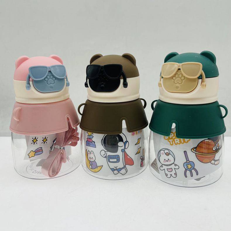 Baijia 5015 nuevo espacio para niños taza divertida taza de paja estudiante de los niños taza de agua de plástico lindo Correa portátil taza de agua