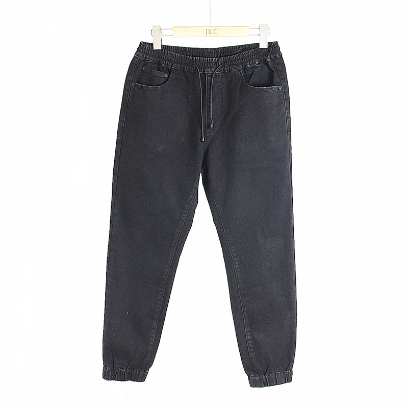 Autumn and winter men's casual loose drawstring pants fashion trendy men's outdoor trousers solid color washed jeans men's clothing