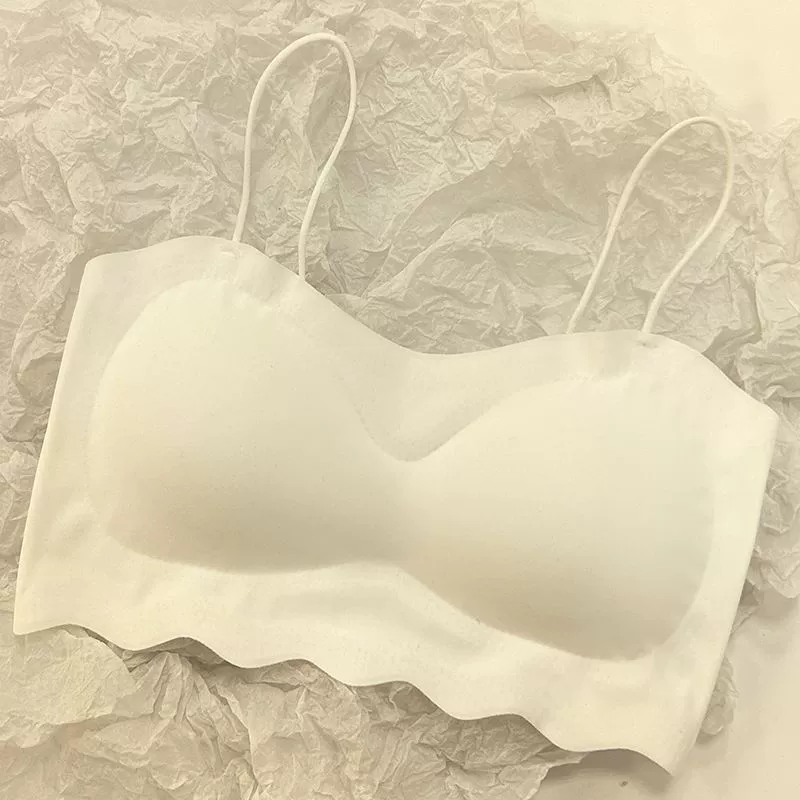 Tube Top Push-Up Bra, silk-look thin straps, one-size 80–120, seamless scalloped back