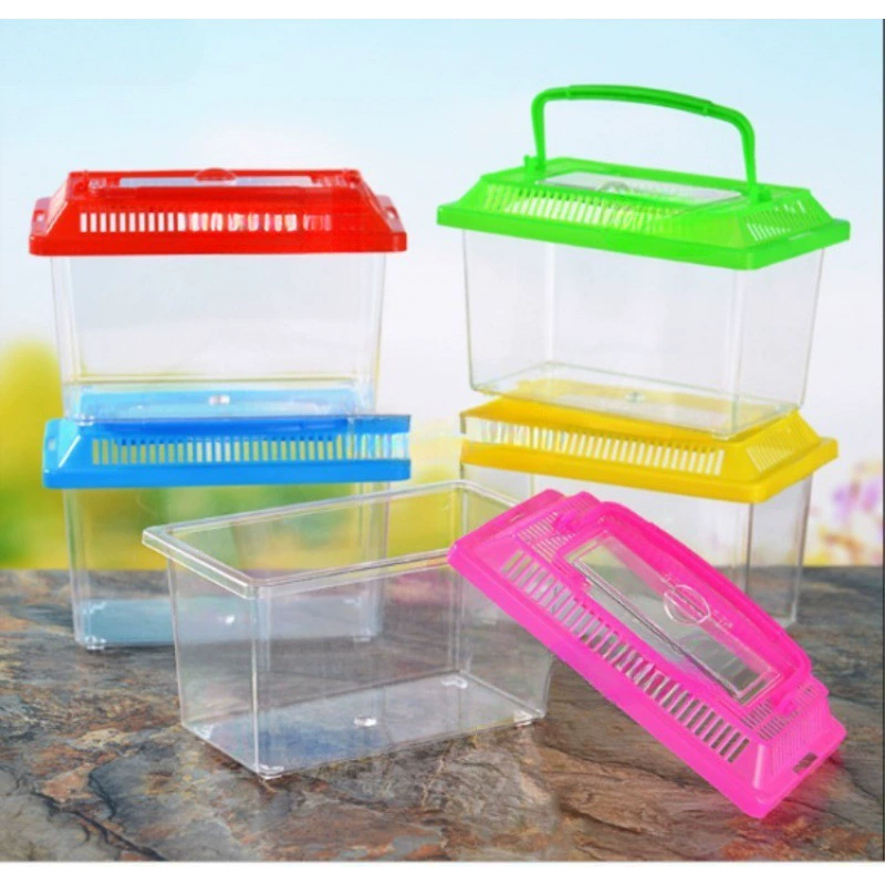 Переносной прозрачный аквариум для золотых рыбок, большой, средний и малый контейнер для разведения животных, пластиковый транспортный закрытый контейнер для черепах и хомяков