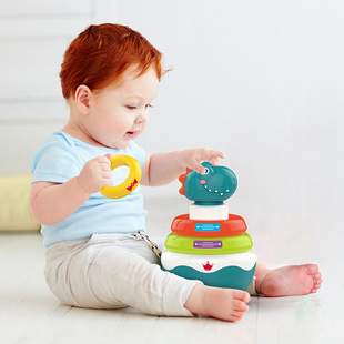 Children's tumbler toy puzzle stacking music 0-1 year old baby music Enlightenment dinosaur rattle ring ring toy