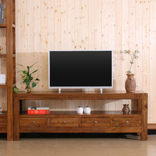 整体电视机柜实木胡桃色音响地柜现代风中式老榆木客厅2米加高款