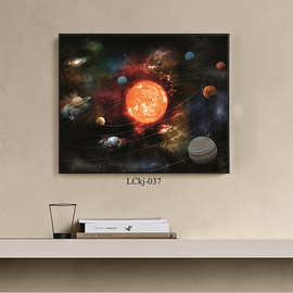 厂家直供速卖通亚马逊跨境帆布画芯装饰画地球月球太阳系来图印刷