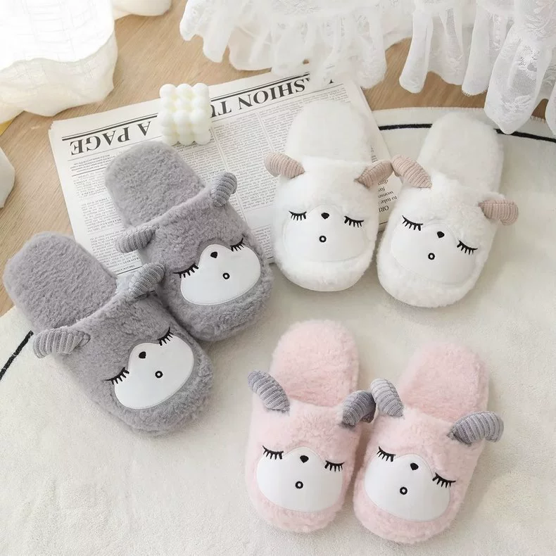 Теплые домашние тапочки из вельвета и хлопка с мультяшным принтом, осень-зима, закрытый носок, для дома и улицы.
