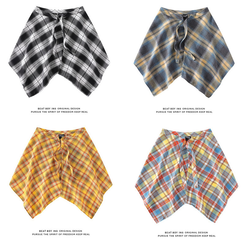 This year's popular color yellow plaid fart curtain women's one-piece lace-up yellow plaid hidden meat artifact men's hem for boys and girls