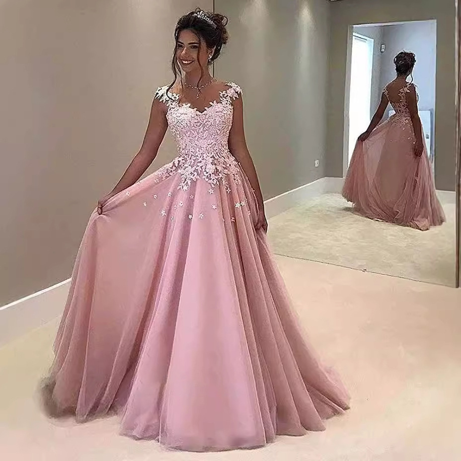 Nuevo vestido de noche con tirantes transfronterizo, gasa de encaje, fiesta de cumpleaños, vestido largo con temperamento, vestido de compromiso nupcial
