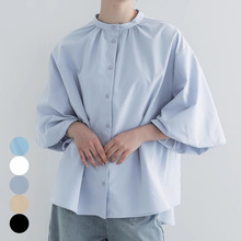 2024韩系新品夏季韩版简约纯色半高领喇叭袖套头雪纺衫衬衫上衣女