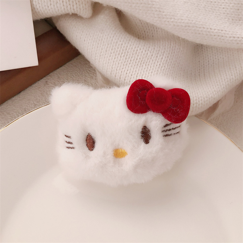 Nuevos productos lindos corbatas rojos gatos gran clip de agarre para el cabello dulce chica lateral clip de cabello peluche adornamiento para el cabello