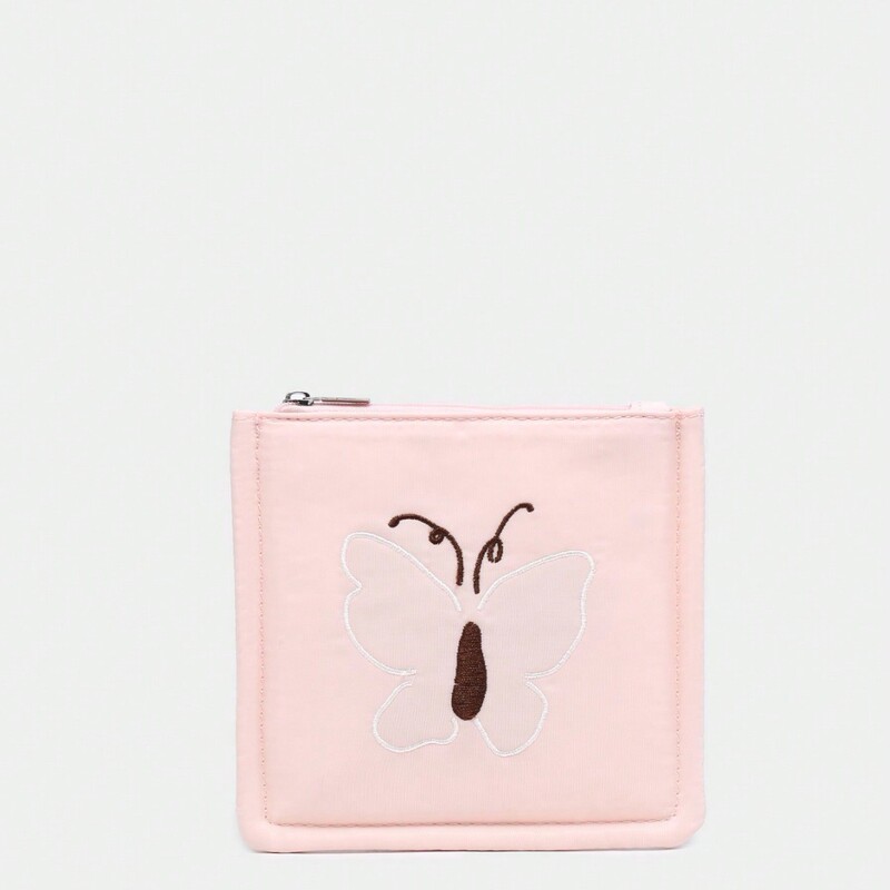 Y2g cute fashion butterfly embroidery short large capacity portable sanitary napkin cosmetic storage bag coin purse