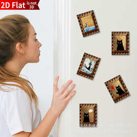 跨境爆款创意冰箱贴迷你复古油画框磁力贴卡通小动物居家装饰摆件