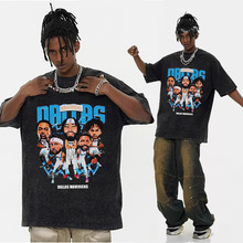 Q版球星设计感水洗短袖t恤男士纯棉t恤衫美式潮牌高街重磅小众装