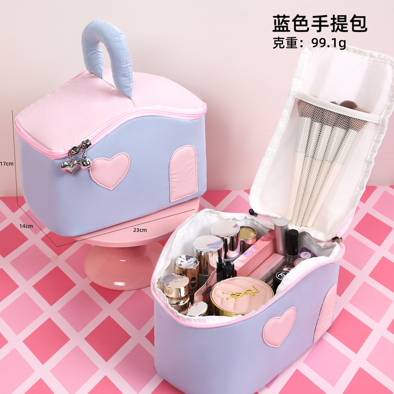 カラーブロックデザインの小さなハウス型化粧ポーチ、キュートで大容量、女性用化粧品収納バッグ、外出用洗面用具バッグ、ギフトバッグ|undefined