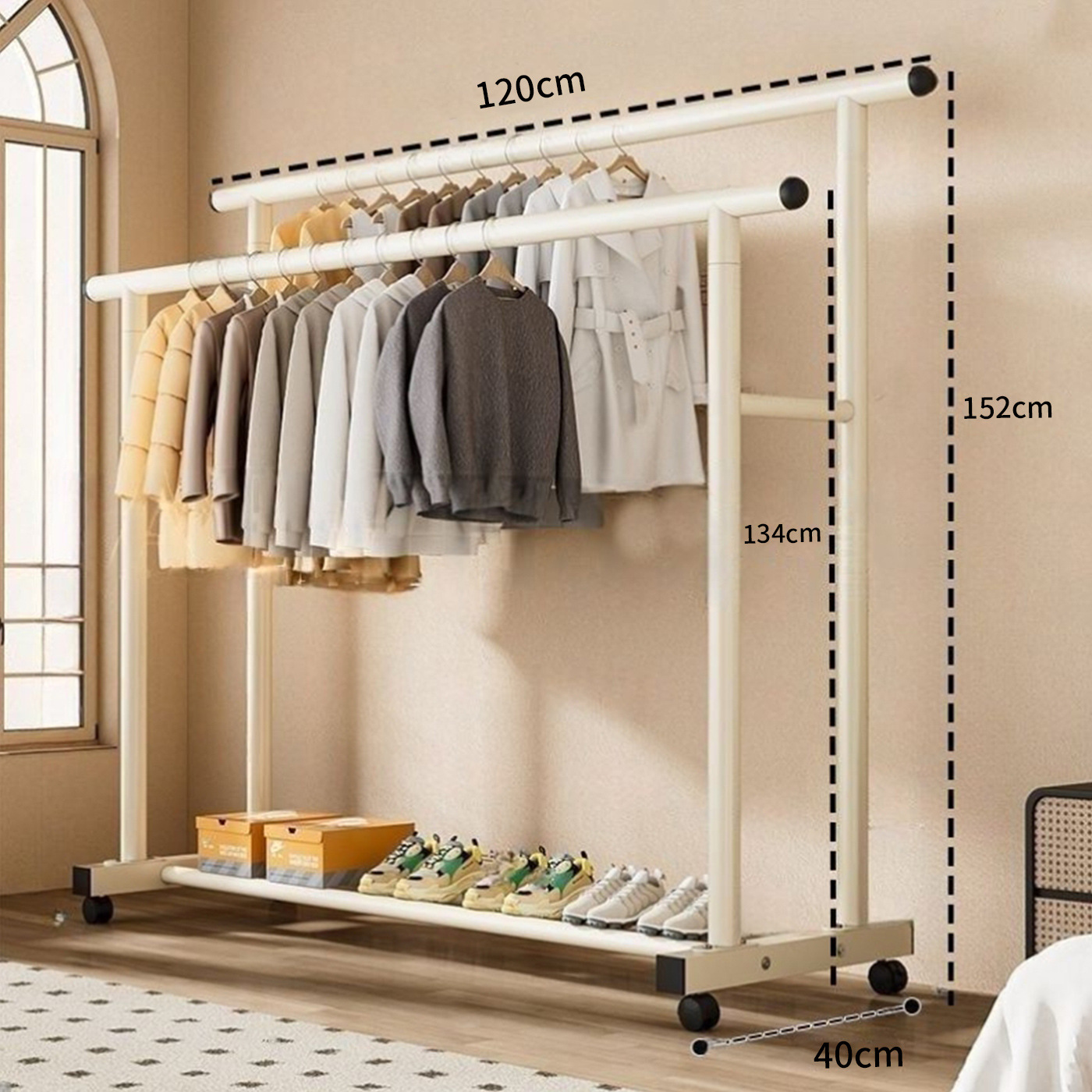 [모든 금속이 두꺼워지고 두꺼워졌습니다] 길이 120cm 이중 극 단일 레이어 - 흰색 + 바퀴