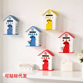 包邮欧式鸟屋信报箱意见箱挂墙田园彩绘木制便民信箱校幼儿园收纳