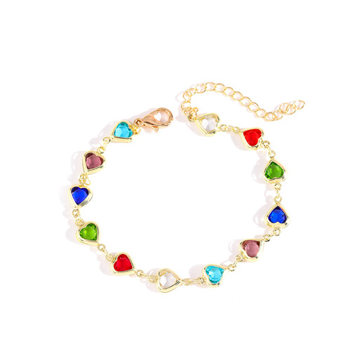 European and American cross-border candy-colored heart bracelet and necklace, colorful heart-shaped bracelet for women, sweet heart-shaped bead bracelet