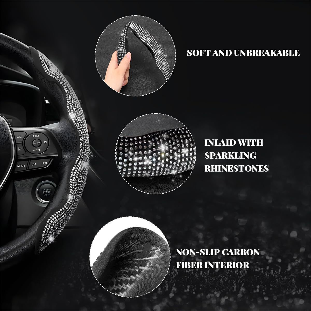 New Style Butterfly-Shaped Diamond-Encrusted Steering Wheel Clip-On Cover, Fashionable and Sporty, Wear-Resistant, Non-Slip, Universal Full-Diamond Clip-On Handle Cover