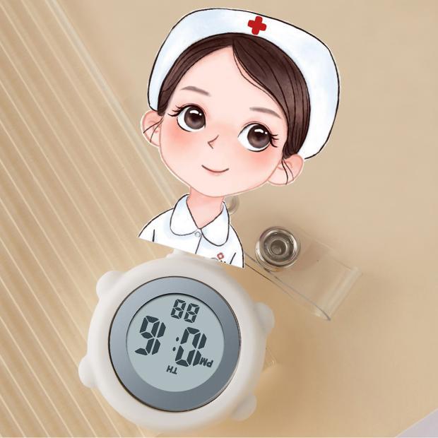 Porcelain Nurse Watch Electronic Digital Retractable Medical Hanging Watch Pin Medical Stopwatch Stretch Chest Watch Pocket Watch Clip