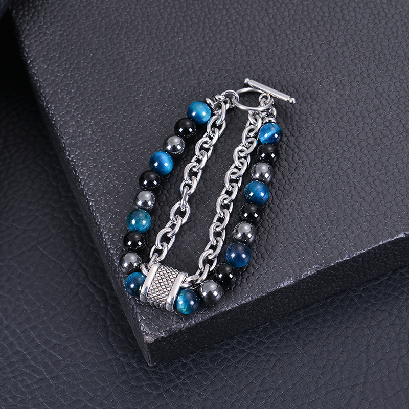 Multicolor Pattern Simple Style Multicolor Alloy Natural Stone Beaded Men'S Bracelets Men Cuff & Bangle