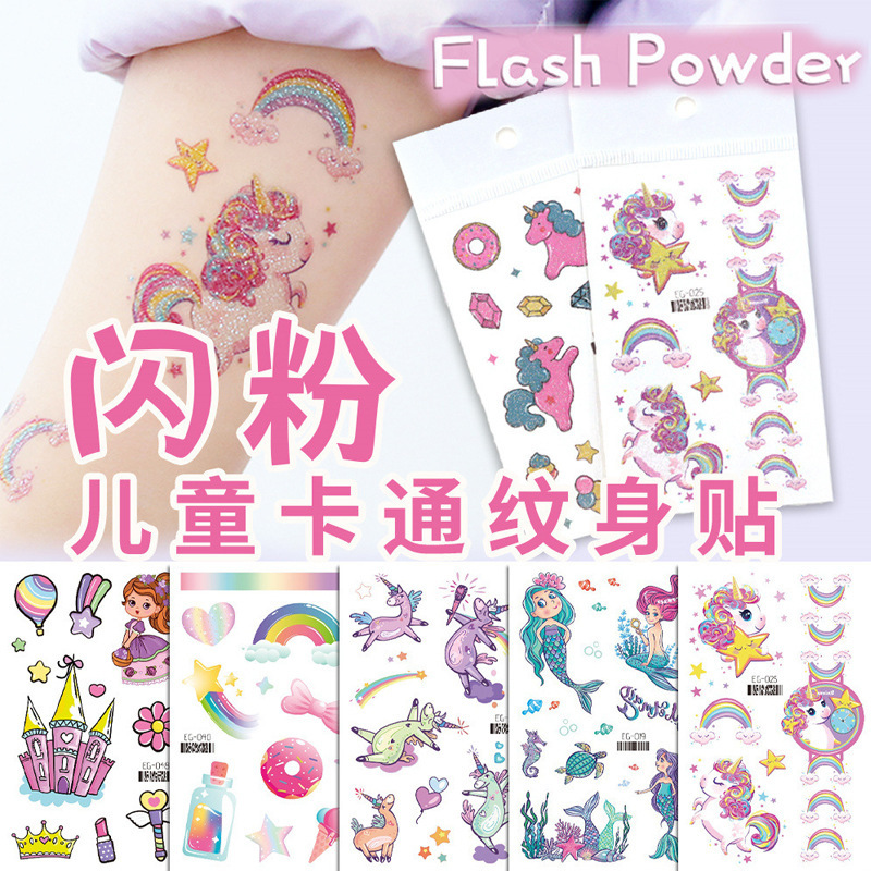Cartoon Glitter Tattoo Stickers Transfer Stickers Tattoo Stickers Kidsren's Nail Stickers Girls Watermark Waterproof Water Stickers Transparent