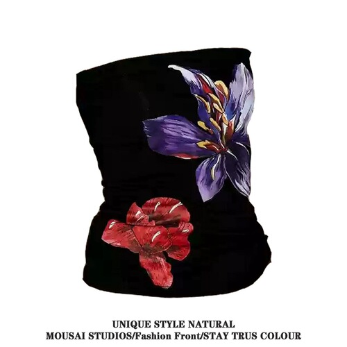 Flower-looking sexy top printed summer tube top hot girl female elastic American all-matching retro design