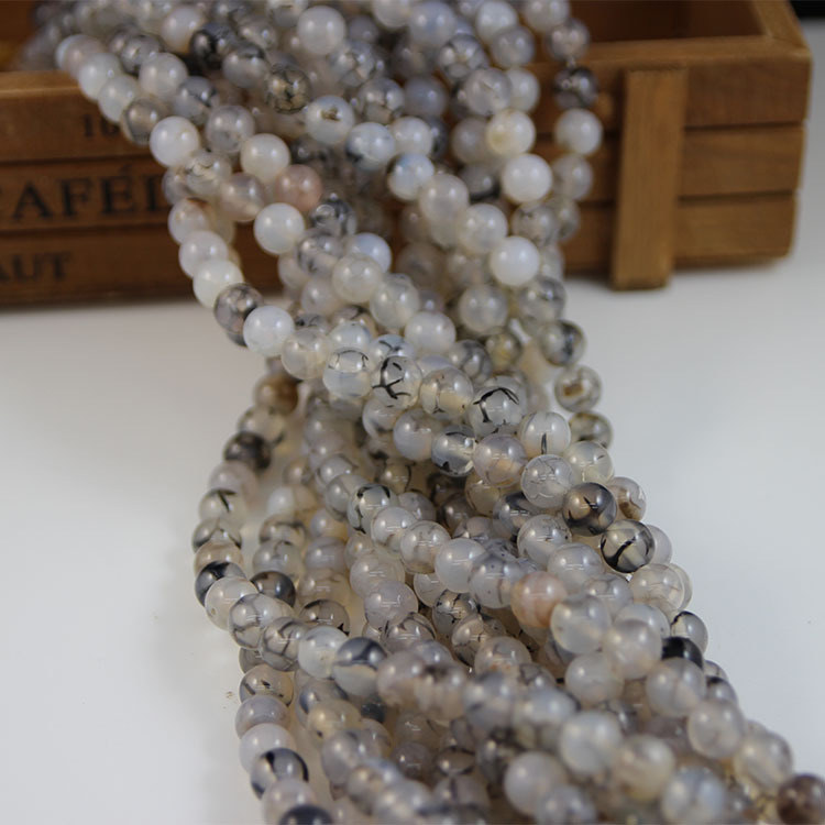 Gray Exploded Agate Beads 6mm, about 63 pieces, about 20 grams