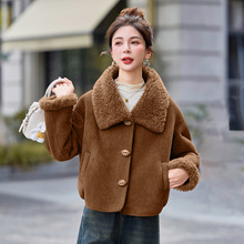 皮毛一体大翻领羊羔毛时尚外套女2025冬季加绒加厚保暖上衣YF2668