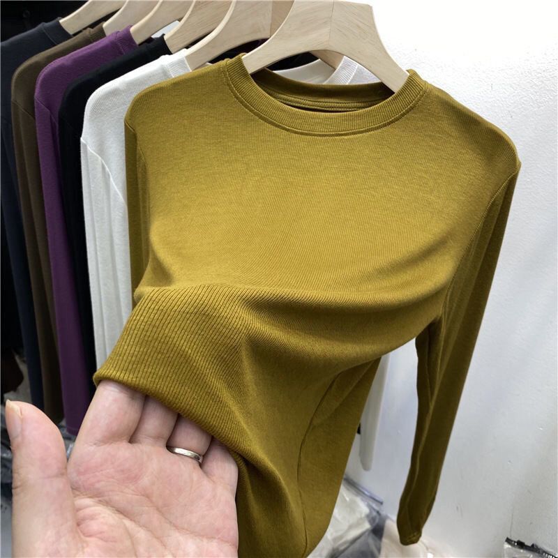 Modal Threaded Long-sleeved T-shirt Inner Base Shirt Women's Spring and Autumn New All-match Slim-fit Slimming Top Outer Wear Modal Threaded Long-sleeved T-shirt Inner Base Shirt Women's Spring and Autumn New All-match Slim-fit Slimming Top Outer Wear